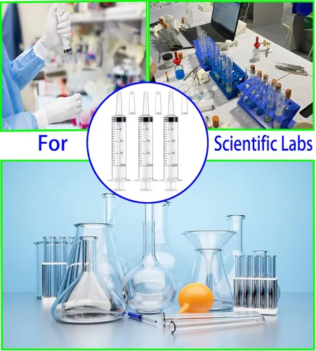 Vista 5 de Paquete de 10 jeringas de plástico de 0.7 onzas líquidas, con tapa, jeringas grandes, punta de catéter sellada individualmente con medición