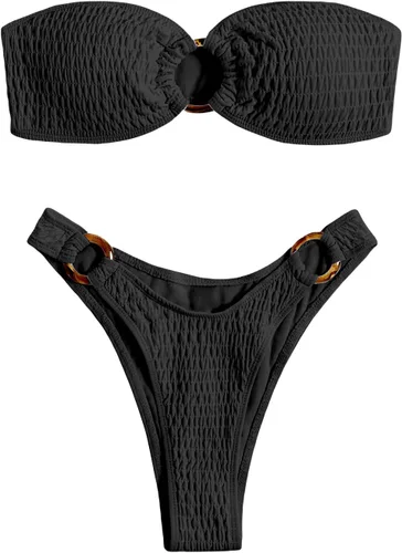 Vista 45 de WDIRARA Conjunto de bikini de 2 piezas sin tirantes para mujer