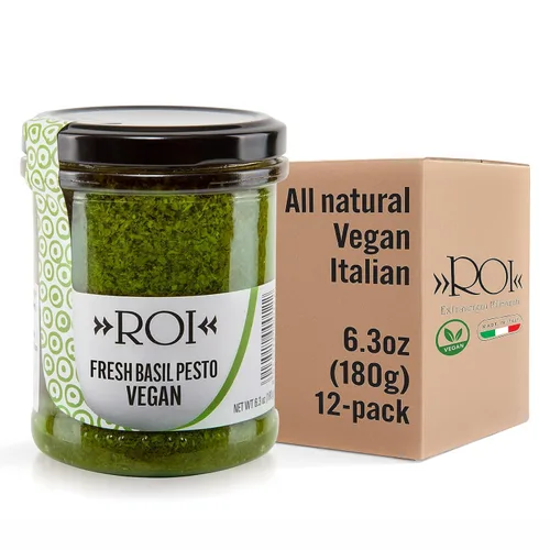Vista 9 de ROI Pesto Sauce - Pesto vegano - Pesto fresco de albahaca liguriana hecha de albahaca Genovesa DOP y EVOO - Pesto sin gluten - Salsa de albahaca