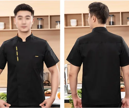 Vista 2 de Mujeres Hombres Chef Uniformes Manga Corta Chef Ropa Botón Chef Abrigos Ropa para Restaurante Hotel Hogar