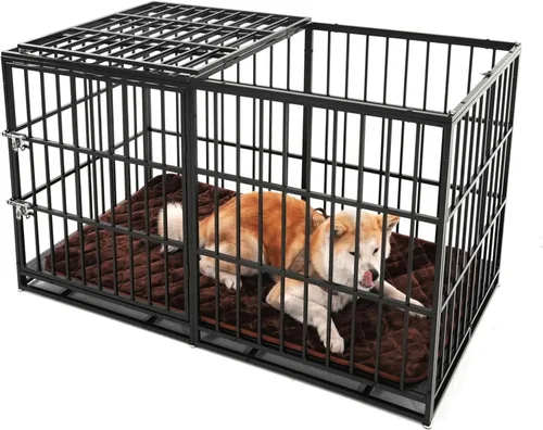 Vista 9 de Jaula indestructible para perros de 44 pulgadas, resistente y de alta ansiedad, a prueba de golpes, jaula de techo puntiaguda de metal para perros