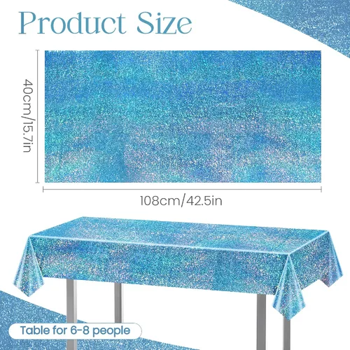 Vista 2 de Just Shimmer Mantel holográfico azul claro de 40" x 108" Decoración de fiesta rosa fuerte Día de San Valentín Fiesta de cumpleaños Decoración