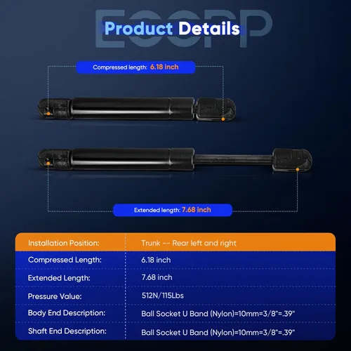 Vista 3 de ECCPP Soporte de elevación para tronco de repuesto de muelles de gas aptos para VW para tipo 1 2003-2010, juego de 2
