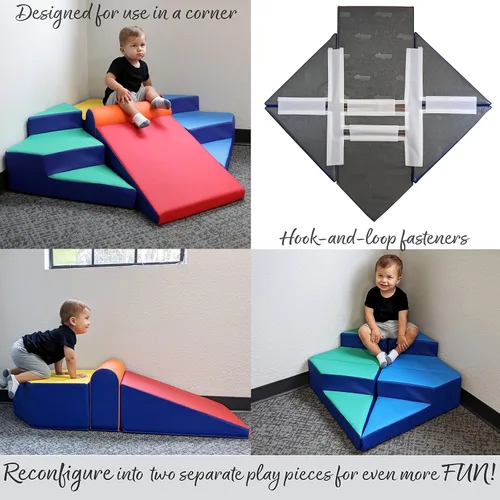 Vista 7 de FDP SoftScape Escalador de esquinas escalonadas y deslizantes, estructura de juego activo para interiores para niños pequeños y preescolares, espuma