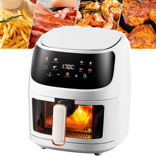 Vista 9 de Freidora de aire, freidora de aire con ventana de visualización y pantalla táctil, sin aceite y más saludable, gran capacidad de 5 l, control Negro