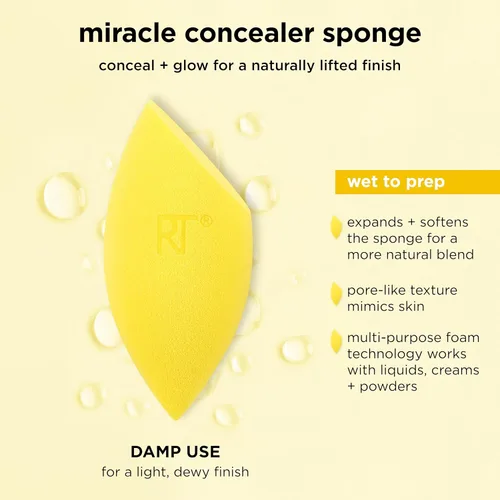 Vista 7 de Real Techniques Miracle Concealer Sponge, esponja de mezcla de maquillaje para corrector líquido y crema, forma alargada para una aplicación precisa