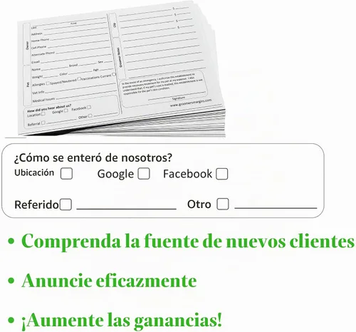 Vista 4 de Tarjetas de aseo para perros (paquete de 100 tarjetas de 8 x 5 pulgadas) para peluqueros profesionales de mascotas y gatos, cuidado de perreras