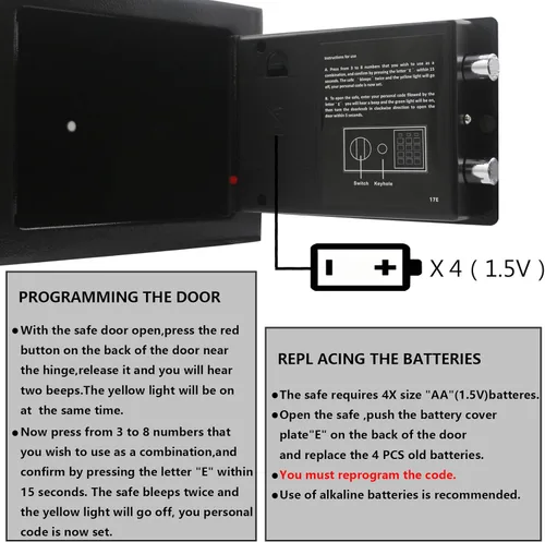 Vista 5 de Yuanshikj Caja de seguridad digital electrónica de lujo, llave y cerradura con teclado, hogar, oficina, hotel, negocios, joyería, pistola, efectivo
