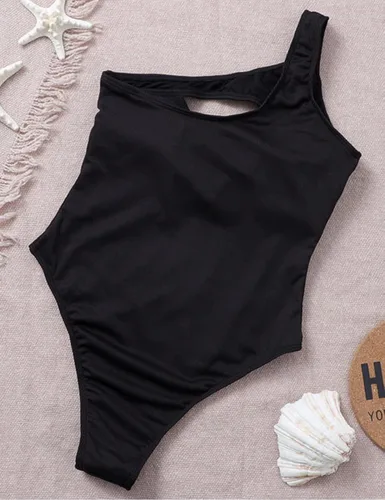 Vista 4 de Limeeke Traje de baño de una pieza para mujer, traje de baño de un hombro recortado, monokini