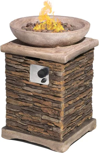 Vista 9 de SUNBURY Hoguera de Propano al Aire Libre, Hoguera de Gas para Patio Exterior, Mesa de Fuego al Aire Libre de Piedra, Columna de Fuego 40,000 BTU