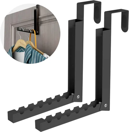 Vista 2 de ZMBESUP Perchero plegable para colgar sobre la puerta, perchero plegable para colgar en interiores, espacio pequeño, plegable, portátil, gancho Negro