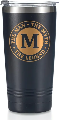 Vista 22 de Taza The Man the Myth the Legend con iniciales, vaso de viaje de acero inoxidable con monograma para hombres, divertida taza de café personalizada