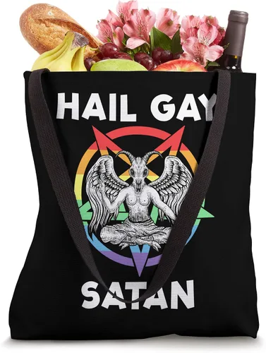 Vista 4 de Funny Hail Gay Satan LGBT Goth Gay Pride Baphomet - Bolsa de mano