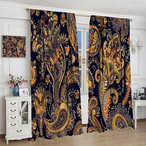 Vista 76 de Cortinas opacas con estampado de flores de cachemira, estampado de cachemira sobre fondo blanco, para decoración del hogar, cocina, restaurante