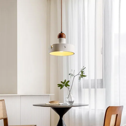 Vista 2 de Lámpara colgante industrial vintage, cilindro de piedra, iluminación de isla de cocina con cable ajustable de madera, cemento, mini accesorio