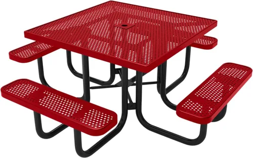 Vista 46 de COATEDOUTDOORFURNITURE Mesa de picnic cuadrada de 46 pulgadas, expandida, color negro
