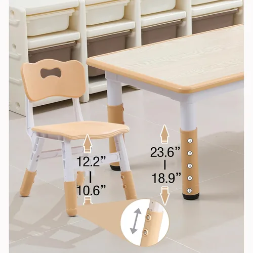 Vista 3 de Juego de mesa y sillas para niños, escritorio ajustable en altura con 6 asientos para edades de 2 a 10 años, mesa de arte y manualidades, escritorio