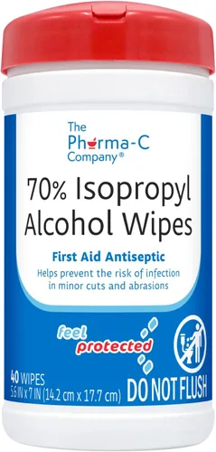 Vista 2 de The Pharma-C Company - Toallitas de alcohol isopropílico al 70% [paquete de 6 - 40 unidades en botes] - Antiséptico de primeros auxilios en masa