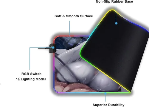 Vista 3 de Alfombrilla de mouse para juegos RGB Anime Girl Sexy Butt Breasts Chest Gamer Pads LED Alfombrilla de escritorio Alfombrilla de mouse XXL