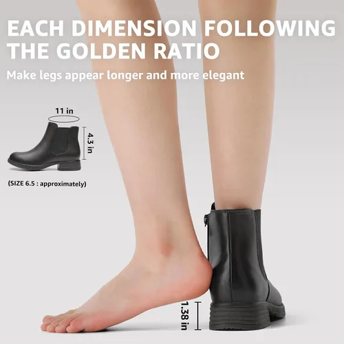 Vista 6 de Botas de tobillo para mujer con cremallera, botas Chelsea de moda, cómodas botas de tacón bajo