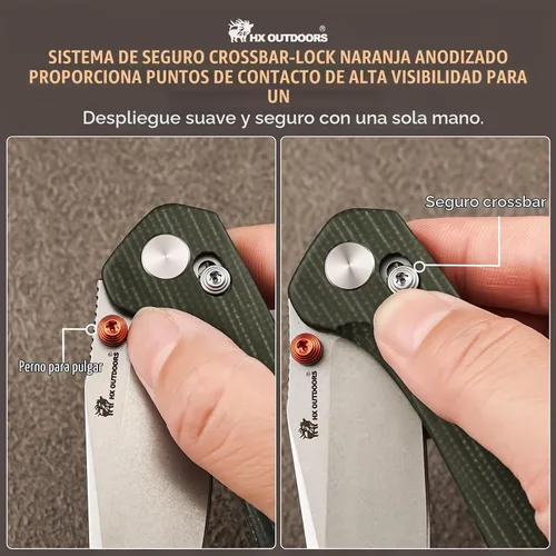 Vista 3 de HX OUTDOORS 2.96 "" bolsillo cuchillo travesaño bloqueo clip 14C28N hoja Micarta mango Verde