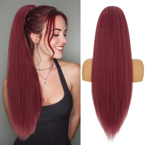 Vista 10 de Benehair Extensión de cola de caballo con cordón, 24 pulgadas de largo, pelo sintético lacio, extensiones de cabello de cola de caballo con clip