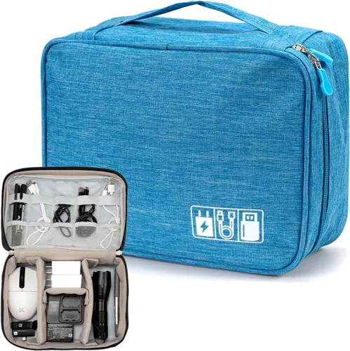 Vista 12 de Bolsa organizadora de cables, funda de viaje para accesorios electrónicos, bolsa de almacenamiento impermeable de doble capa para cargador, cable