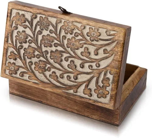 Vista 5 de Gran regalo de cumpleaños, joyero decorativo hecho a mano, de madera con cerradura y llave, organizador de joyas, caja de recuerdo, caja de reloj