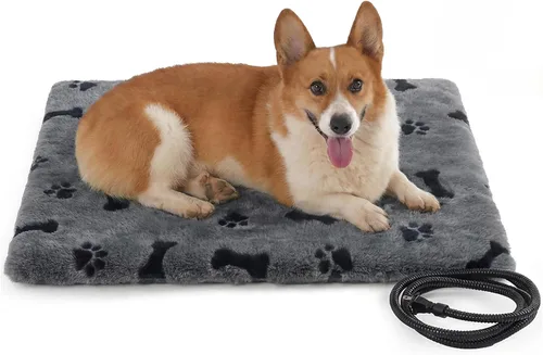 Vista 14 de Almohadilla térmica para mascotas para gatos y perros, interior y exterior, impermeable, con calefacción, cama para perros, cable resistente a