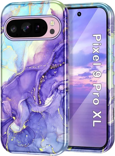Vista 48 de Btscase Funda para Google Pixel 9 Pro 2024 [grado militar a prueba de golpes] elegante patrón de mármol delgado protector 3 capas de policarbonato