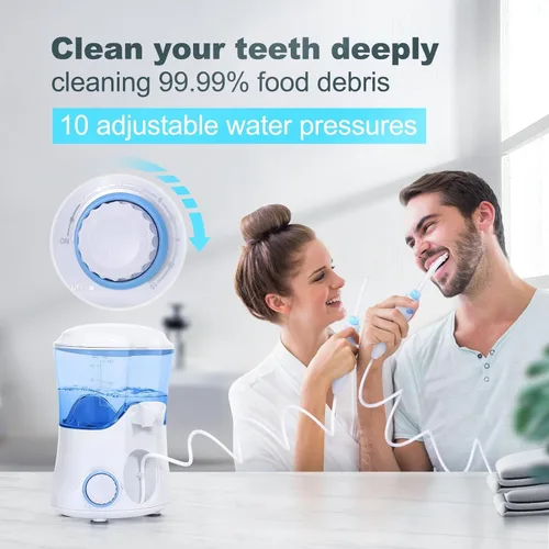 Vista 3 de Irrigador de agua, irrigador dental eléctrico para limpieza de dientes y frenillos, irrigador oral eléctrico para adultos y niños con 10 presiones