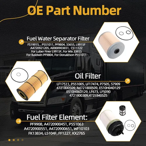 Vista 3 de Kit de Servicio de Filtro JAVOUKA, Para Motor Diesel Detroit DD13 DD15 DD16, Aceite, Separador de Agua y 2 Filtros de Combustible, Filtro