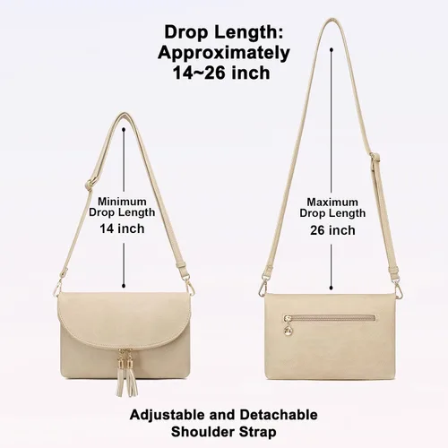 Vista 5 de Solene Bolso de mano para mujer, con múltiples compartimentos, 6 ranuras para tarjetas en el interior, bolsa cruzada con borlas
