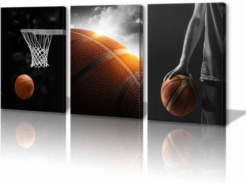 Vista 13 de Arte de lienzo para pared, silueta de partículas de baloncesto, póster de deportes, impresiones artísticas, pintura, cuadros enmarcados, obra