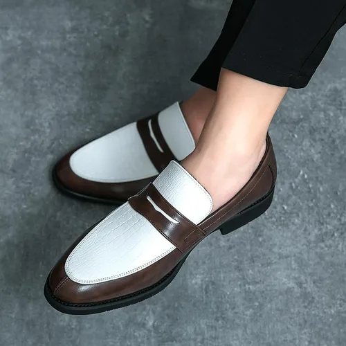 Vista 3 de HuitJours Mocasín Penny de dos tonos para hombre, zapatos de vestir sin cordones, zapatos de barco casuales, mocasines