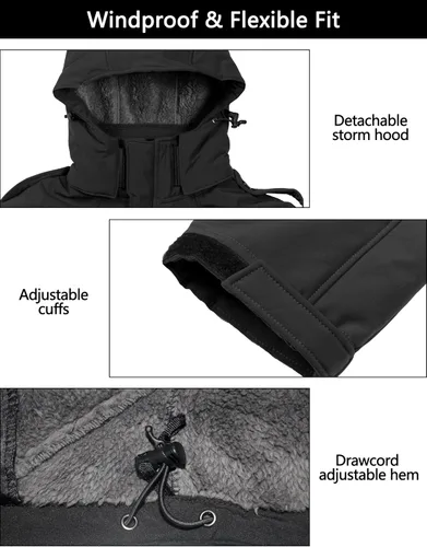 Vista 6 de Little Donkey Andy - Chaqueta de invierno para hombre, forro de sherpa cálido, softshell, cortavientos, para montaña, esquí, nieve, con capucha
