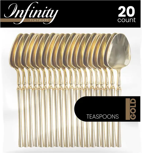 Vista 22 de PlasticPro 20 unidades de tenedores de cena de plástico dorado de calidad premium resistentes desechables elegantes cubiertos de cena para fiesta