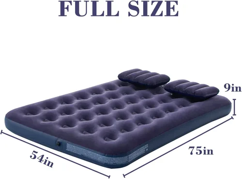 Vista 5 de Colchón inflable de tamaño matrimonial con bomba y almohadas, colchón inflable para camping y hogar