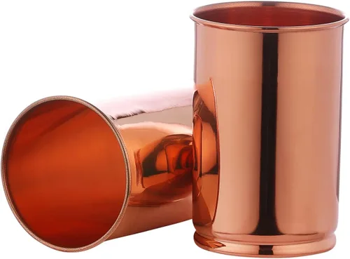 Vista 2 de ANCIENT IMPEX Pure Copper - Juego de 2 vasos de cobre para servir agua (99.74 por ciento), capacidad de 11.8 fl oz (11.8 onzas líquidas)