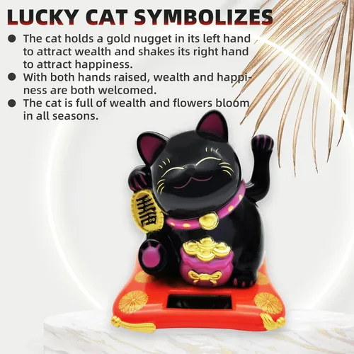 Vista 2 de Gato de la Suerte Brazo Ondulado, Gato Chino Vivo y Encantador, Estatua de Gato de la Fortuna Solar para Decoración de Escritorio, Coche, Aperturas