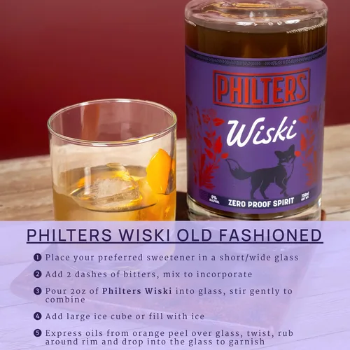 Vista 7 de Philters Wiski sin alcohol, alcohol de whisky a prueba cero, bebida alternativa hecha en Estados Unidos, todos los sabores naturales, 25 onzas