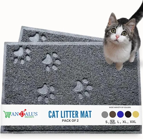 Vista 17 de Andalus Tapete Pequeño para Arena de Gatos, Paquete de 2 - Impermeable, Antideslizante y Fácil de Limpiar, Tapete para Caja de Arena de Gatos
