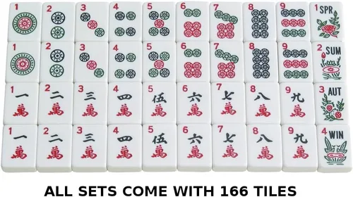 Vista 5 de Juego de Mahjong americano por Linda Li™,166 azulejos blancos, 4 rack todo incluido, bolsa suave Azul Paisley, juego Mahjongg completo