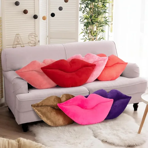 Vista 6 de AELS Almohadas de labios 3D, suaves y suaves, decorativas, almohadas de amor, lindas almohadas de 20 x 11 pulgadas para sofá, cama, sala de estar