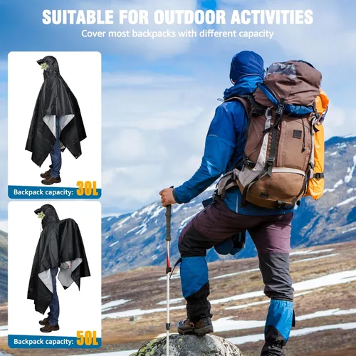 Vista 8 de ANYOO Poncho de lluvia con capucha para adultos impermeable ligero abrigo de lluvia para hombres mujeres chaqueta de lluvia reutilizable para negro