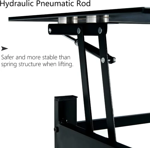 Vista 7 de Mesa de centro elevable con almacenamiento, mesas de centro modernas de vidrio negro para sala de estar, 37.8 pulgadas rectangular de vidrio
