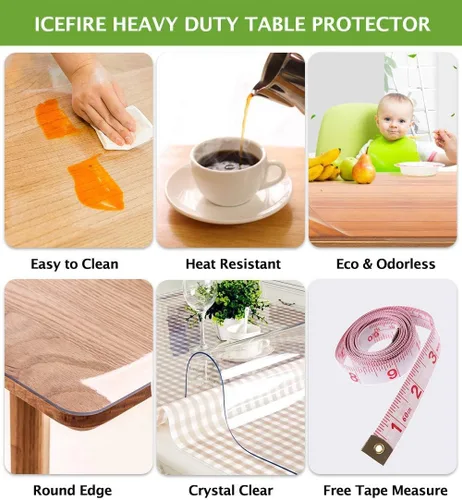 Vista 5 de Protección de mesa transparente de 24" x 36" de plástico, mantel de vinilo impermeable lavable, PVC para mesas de madera rectangulares, mesa