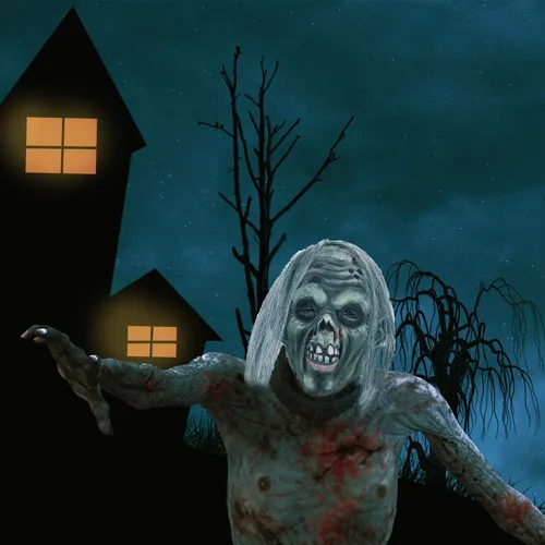 Vista 7 de Máscara de Halloween gris zombie máscara monstruo espeluznante mordida látex máscara de cicatriz