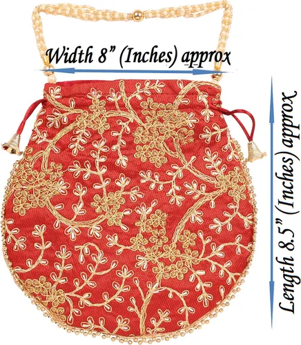 Vista 5 de Touchstone Bolsa tradicional india bordada a mano, regalos de compras, joyería de boda, perlas de imitación, cuerdas, bolsa con cordón para mujer.