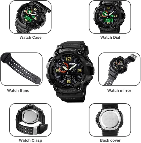 Vista 6 de Relojes para hombre multifunción, reloj deportivo militar S-Shock LED, digital, impermeable, reloj despertador